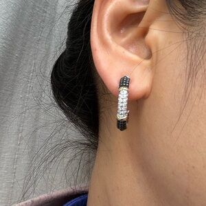 Black Caviar Diamond Hoop Earrings in Sterling Silver & 18K Gold from LAGOS